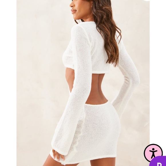 PLT White Bobble Knit Long Sleeve Cut Out Mini Dress - Picture 3 of 6